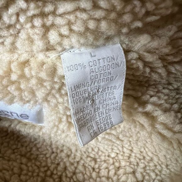 Vintage Liz Claiborne Jeans Denim Vest Sherpa Dark Blue Cream Cottton Size L - Picture 7 of 8